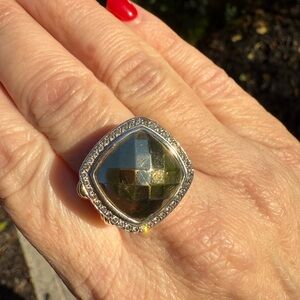 David Yurman Ring Albion Sterling Silver, 18K Yellow Gold Dome with Diamonds